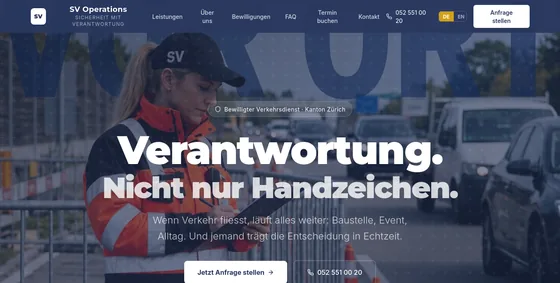 Verkleinerter Website-Mockup für SV Operations.
